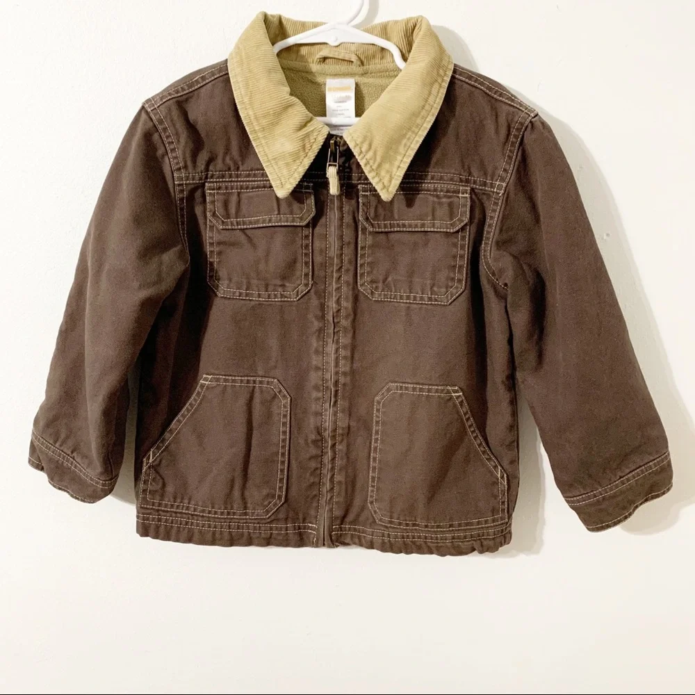 Gymboree Rugged Fully Lined Barn Coat with Corduroy Collar Pockets Brown and Tan